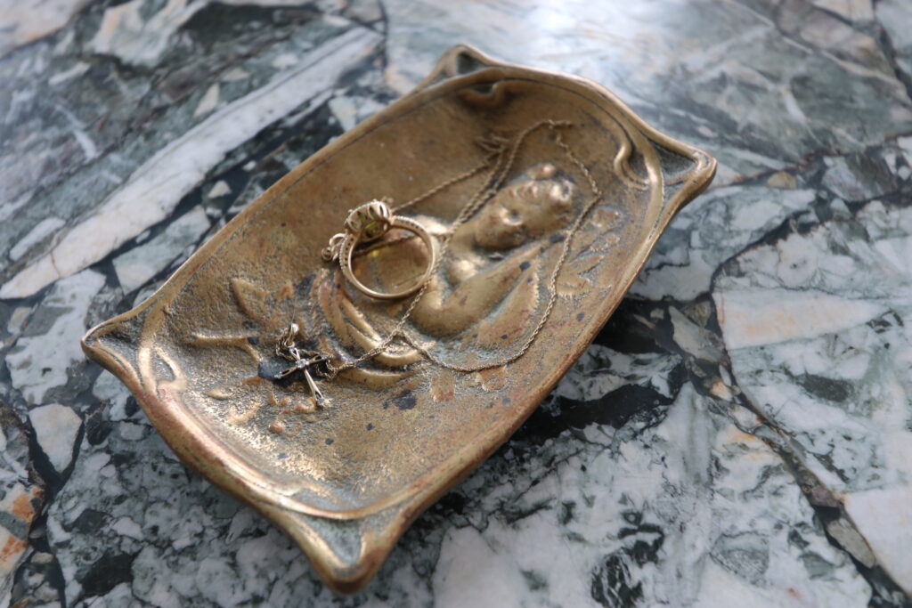 thrifted antique brass tray from paris france